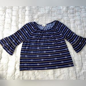 MICHAEL Michael Kors Navy Blue Gold Nautical Chain Blouse Top